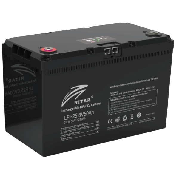 Акумуляторна батарея з bluetooth Ritar LiFePO4 25.6 V 50 Ah 1280 Wh (330 х 172 х 214 мм), 11kg Q1