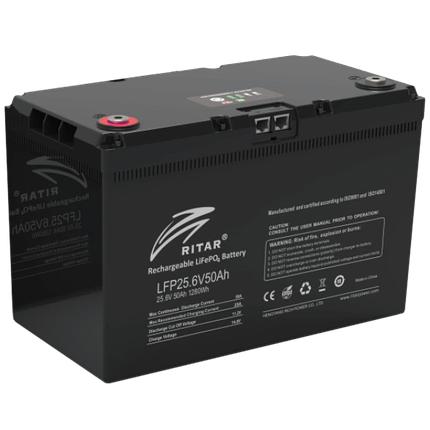 Акумуляторна батарея з bluetooth Ritar LiFePO4 25.6V 50Ah 1280Wh (330 х 172 х 214 мм), 11kg Q1, фото 1