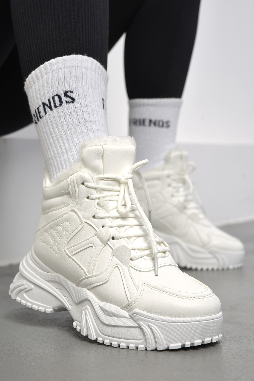 Кросівки жіночі на хутрі білого кольору р.36 182609T Безкоштовна доставка, фото 1