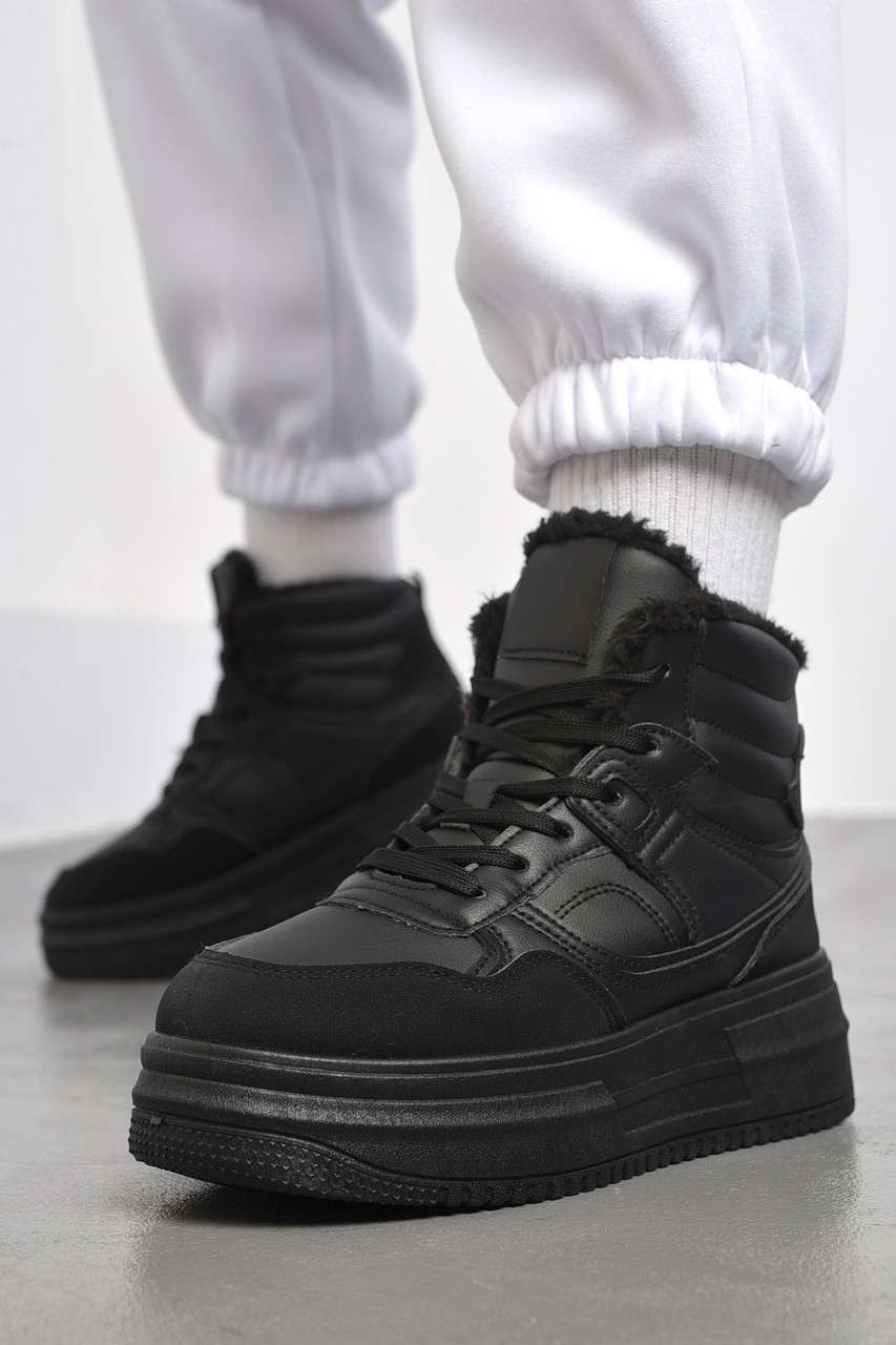 Кросівки жіночі на хутрі чорного кольору р.36 182610T Безкоштовна доставка, фото 1