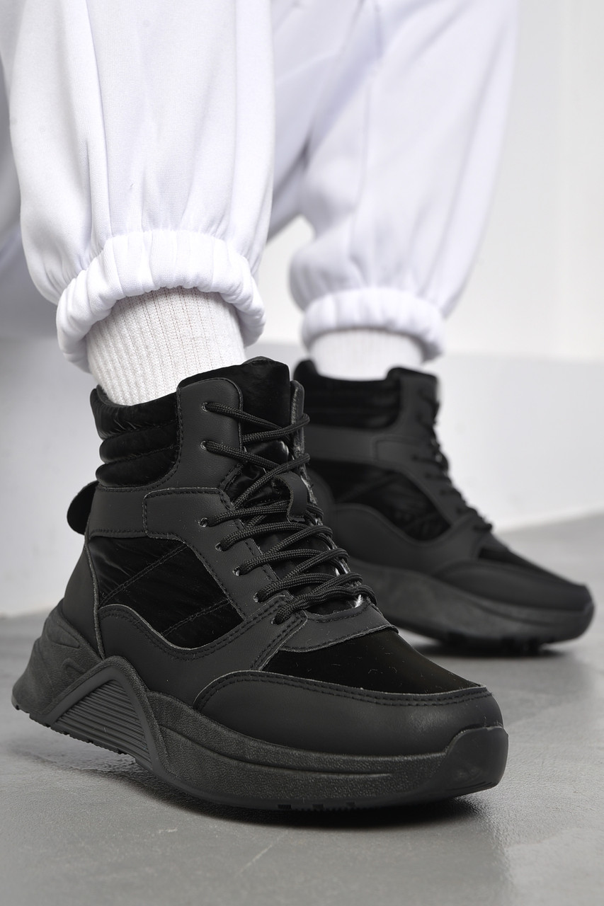 Кросівки жіночі на хутрі чорного кольору 182611T Безкоштовна доставка, фото 1