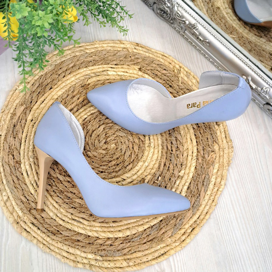 Жіночі шкіряні туфлі на шпильці, колір блакитний, фото 1