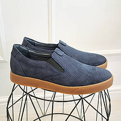 Мокасини чоловічі синього кольору, натуральна шкіра нубук