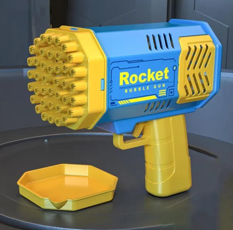 Дитячий бульбашковий пістолет / пушка "Rocket" із 40 отворами, генератор мильних бульбашок синьо-жовтий