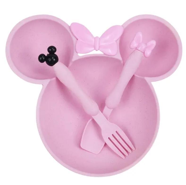 Набір дитячої еко посуду з біорозкладного пластику Mickey Mouse (Мінні Маус) Рожевий