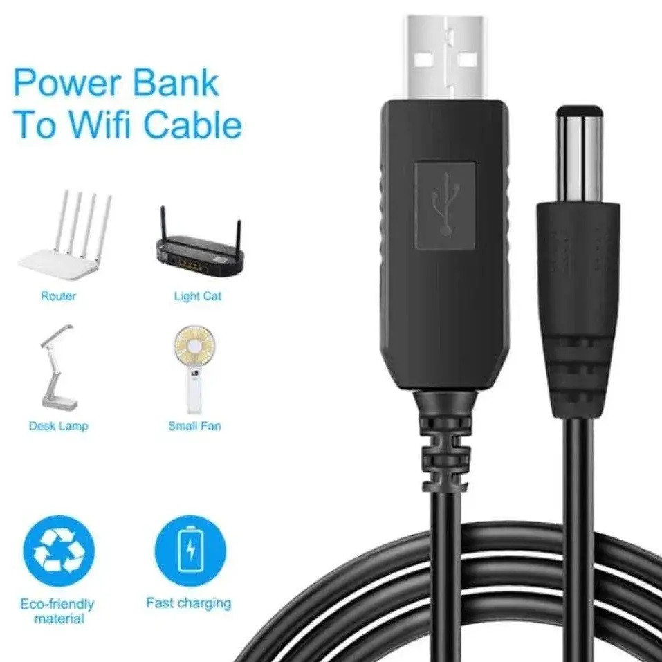 Кабель USB-DC для живлення роутера від павербанка 12V 1м Чорний 47088