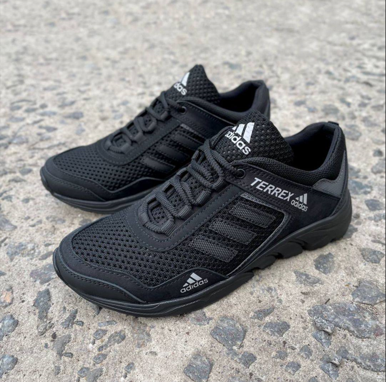 Чоловічі літні кросівки Adidas Terrex Black Взуття Адідас Терекс чорні сітка текстиль легкі дихаючі весна літо