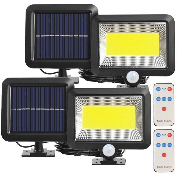 Набір 2шт Прожектор акумуляторний із сонячною батареєю з пультом та датчиком руху T-09 / Настінний світильник-ліхтар, фото 1