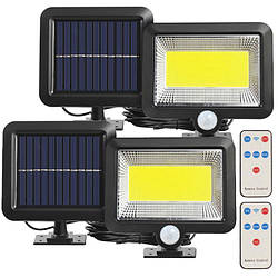 Набір 2шт Прожектор акумуляторний із сонячною батареєю з пультом та датчиком руху T-09 / Настінний світильник-ліхтар