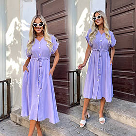 Лавандове літнє плаття міді на кулісці з американського крепу