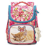 Ранець SkyName для дівчинки в школу 1-2 клас + ПОДАРУНОК/ Дитячий портфель рожевий з котиком/ Шкільний каркасний рюкзак, фото 2