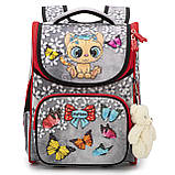 Ранець SkyName для дівчинки в школу 1 клас + ПОДАРУНОК/ Дитячий портфель сірий з котиком/ Шкільний каркасний рюкзак, фото 2