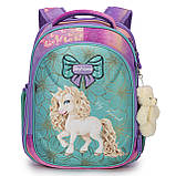 Каркасний шкільний рюкзак ранець SkyName для першого класу дівчаткам/ Ортопедичний портфель з єдинорогом в школу дітям, фото 2