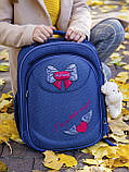 Каркасний шкільний рюкзак ранець SkyName для першого класу дівчаткам +ПОДАРУНОК Ортопедичний синій портфель з бантом в школу дітям, фото 5
