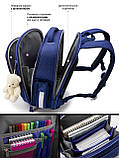 Каркасний шкільний рюкзак ранець SkyName для першого класу дівчаткам +ПОДАРУНОК Ортопедичний синій портфель з бантом в школу дітям, фото 8