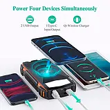 Портативний зарядний Power Bank Solar with LED light 20000mAh PN-W20S IPX4 2xUSB/Type-C 18W/3A PD/QC Qi, фото 4