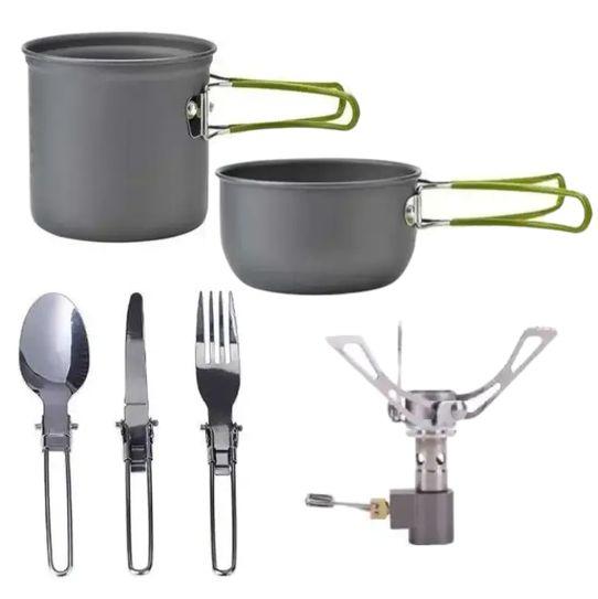 Набір посуду туристичний COOKING SET DS-101 (каструля/сковорідка/столові прилади/пальник) алюміній