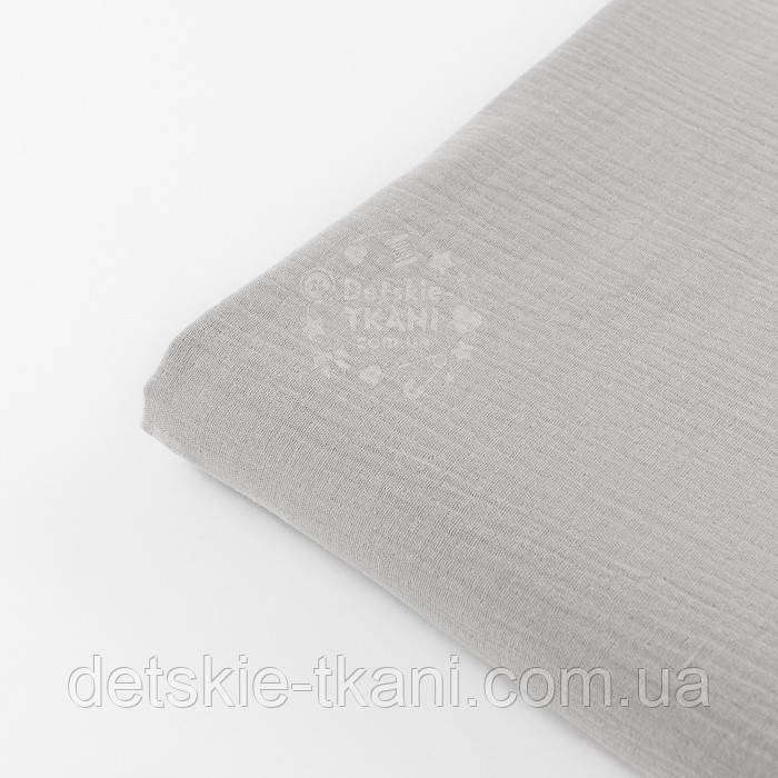 Клаптик мусліну двошарового жатого, колір світло-сірий, розмір 32*135 см, фото 1