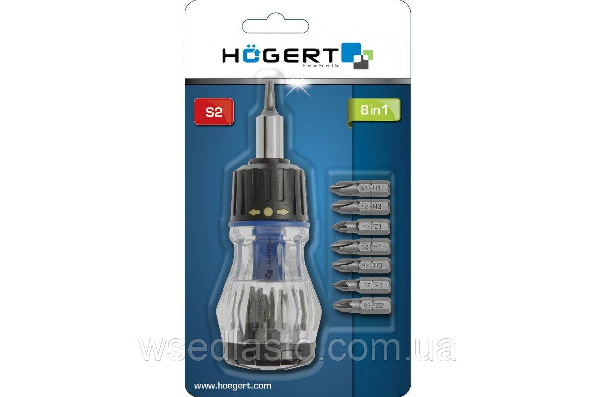 Отвертка с реверсивной рукояткой и сменными насадками 8 пр., фото 1