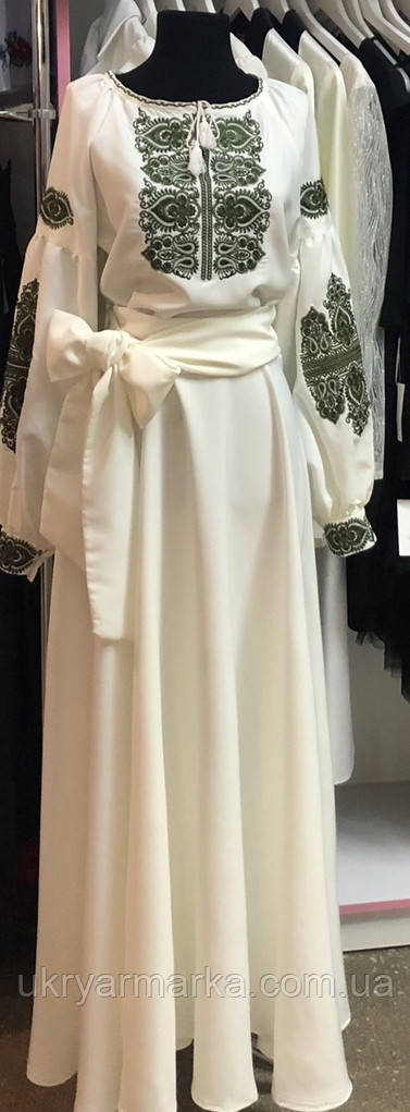 Весільна сукня із зеленою вишивкою хакі "Вінчальна корона"