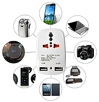 Мережевий трійник-перехідник із 2 usb-виходами, індикатором напруги в мережі, стійкий із нагрівання 823/SL-188