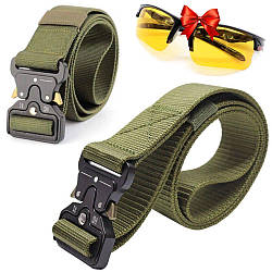 Ремінь 125 см Tactical Belt + Подарунок Тактичні окуляри з жовтими лінзами / Тактичний ремінь із пряжкою Cobra