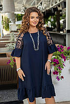Літнє плаття з короткими рукавами довжини міді тканинні льон-жатка батальні розміри, фото 5
