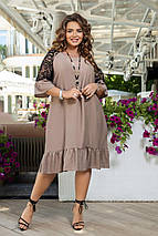 Літнє плаття з короткими рукавами довжини міді тканинні льон-жатка батальні розміри, фото 2