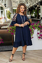 Літнє плаття з короткими рукавами довжини міді тканинні льон-жатка батальні розміри, фото 4