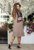 Літнє плаття з короткими рукавами довжини міді тканинні льон-жатка батальні розміри, фото 3