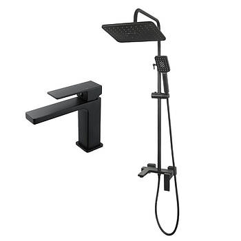Душова система + змішувач на умивальник VENTA 87990-1 чорна квадратна матова