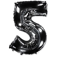 Фольгована кулька цифра чорний "5" 40" Flexmetal упаковка
