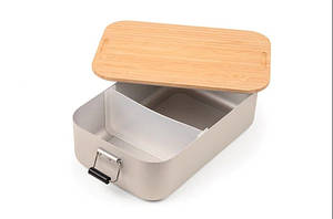 Ланч-бокс XL Troika з засувкою, алюміній та бамбукова кришка