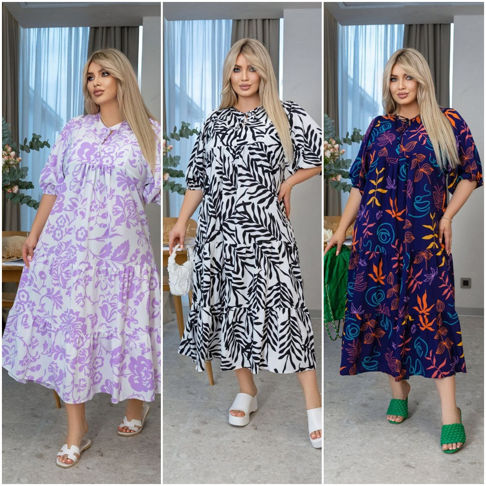 Літнє красиве плаття з короткими рукавами із софту розміри батал