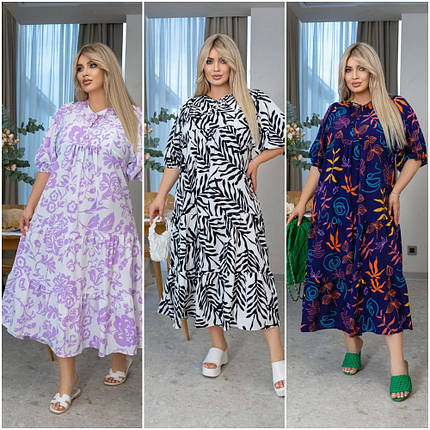 Літнє красиве плаття з короткими рукавами із софту розміри батал, фото 1