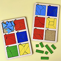 Сортер пазл дерев'яний дитячий UBumblebees Квадрати Нікітіна 2 шт 3 рівень