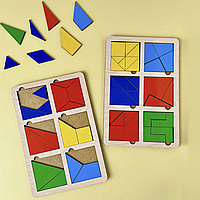 Сортер пазл дерев'яний дитячий UBumblebees Квадрати Нікітіна 2 шт 2 рівень
