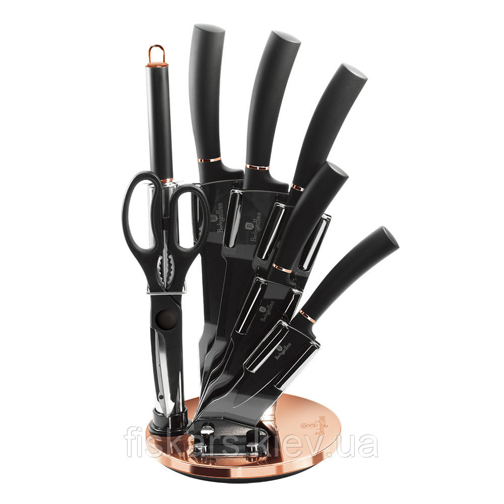 Набір ножів на залізній підставці Berlinger Haus BLACK ROSE Collection 8 предметів (BH-2421)