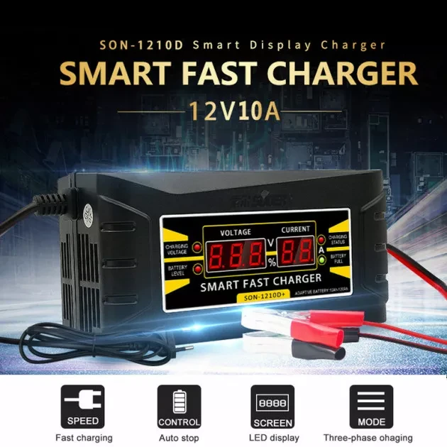 Автомобільний зарядний пристрій для акумулятора Suoer SON-1210D+ 12V 10A, фото 1