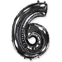 Фольгована кулька цифра чорний "6" 40" Flexmetal упаковка