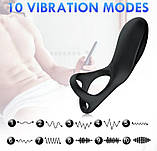 Ерекційне кільце з вібрацією, кліторальним відростком та акумулятором ClitoralRing, фото 8