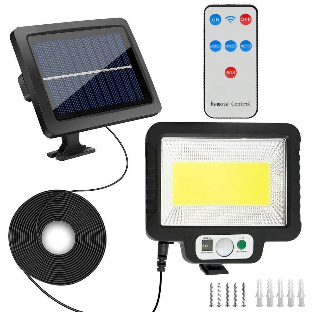Вуличний ліхтар-прожектор із сонячною батареєю T-09 + пульт / Настінний led світильник з датчиком руху, фото 1