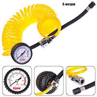 Шланг повітряний "Штурмовик" AC-104 спіральний 5,0 м з манометром/дефлятор