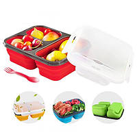 Силіконовий ланч-бокс з 2 відсіками та вилкою Frico FRU-384- Червоний