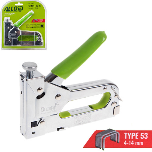 Alloid. Степлер будівельний для скоб 4-14 мм + 200 скоб 8 мм (хром), фото 1