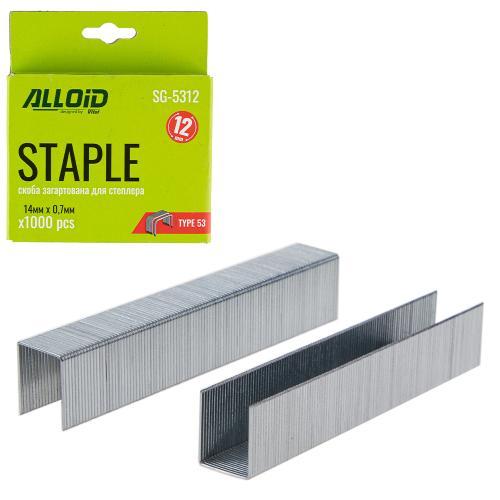 Alloid. Скоба гартована для будівельного степлера 12 мм х 0,7 мм, тип 53 (1000 шт.), фото 1