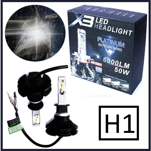Світлодіодні LED-лампи в фару авто H1 12V-24V X3 6000 K 6000L радіатор