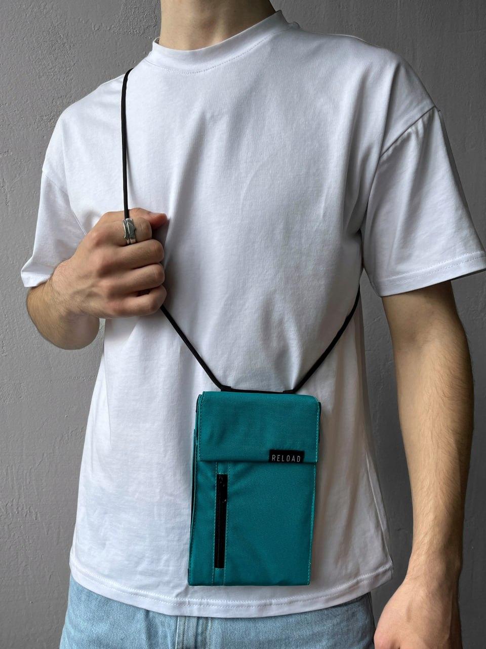 Гаманець-сумка крос боді чоловіча жіноча маленька сумка purse бірюзова, фото 1