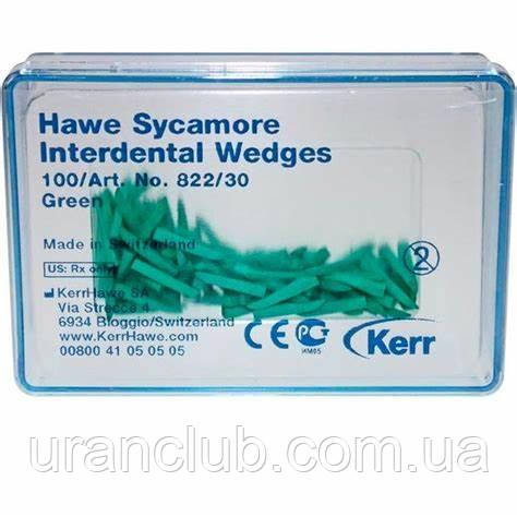 Клини дерев'яні Sycamore Interdental Wedges, Kerr (США) клини керр Зелені 100 шт / уп № 822/30, фото 1