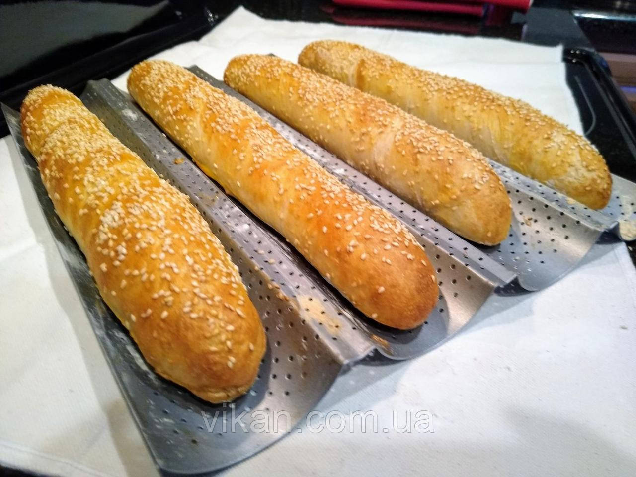 Деко антипригарне для випічки 4  багетів одночасно, 38х33) з перфорацією, фото 1